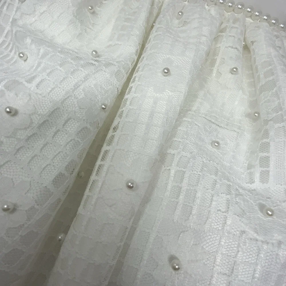 American Princess Girls White Dress‎ With Pearls Lace Crinoline Size 4 Holiday